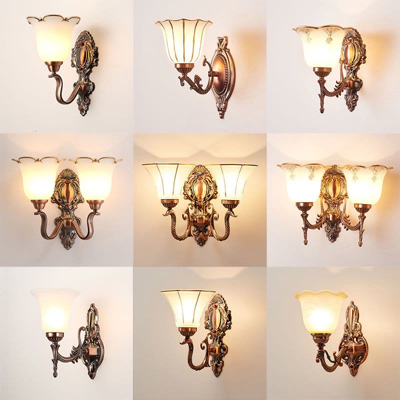 现代简约欧式复古红古铜色壁灯卧室床头灯客厅电视背景墙灯具图片