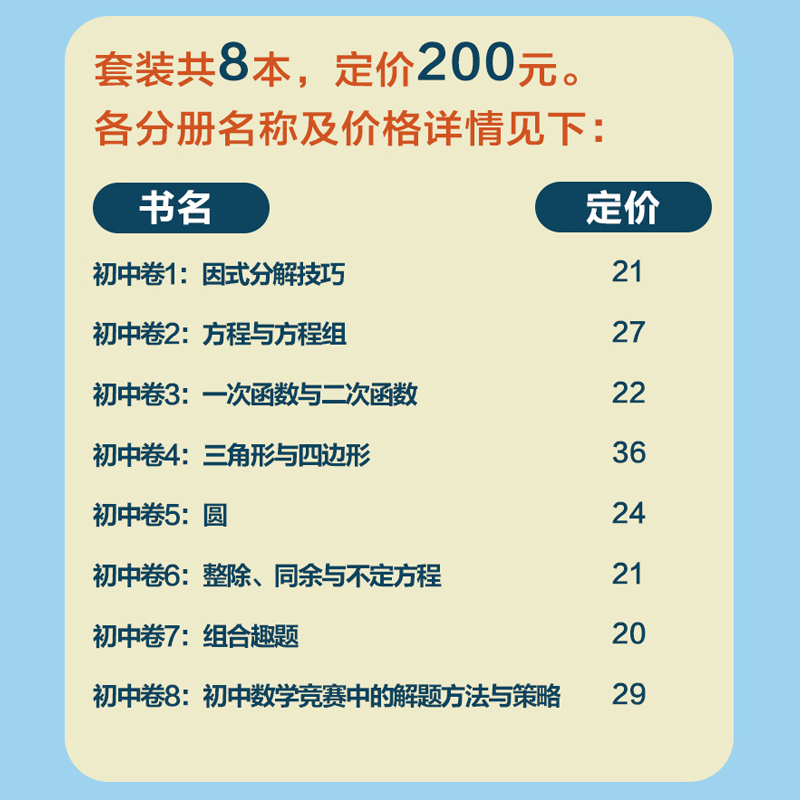 视频版❤初中卷8:初中数学竞赛中的解题方法与策略 初中通用 [正版]奥林匹克小丛书初中卷数学小蓝本全8册第三版 初中数学