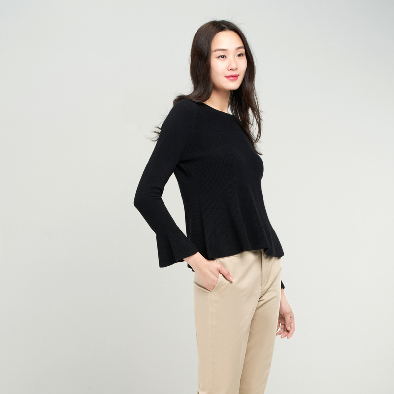 鄂尔多斯ERDOS 秋冬纯羊绒百搭基础圆领单畦羊绒衫女士针织衫/毛衣