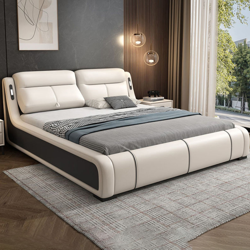 气压高箱床主卧高端大气意式轻奢真皮床现代简约双人床带储物空间高清大图