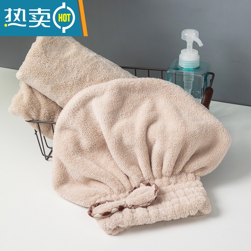 敬平公主干发帽ins吸水速干加厚2021新款女网红可爱浴帽长发 卡其色高清大图