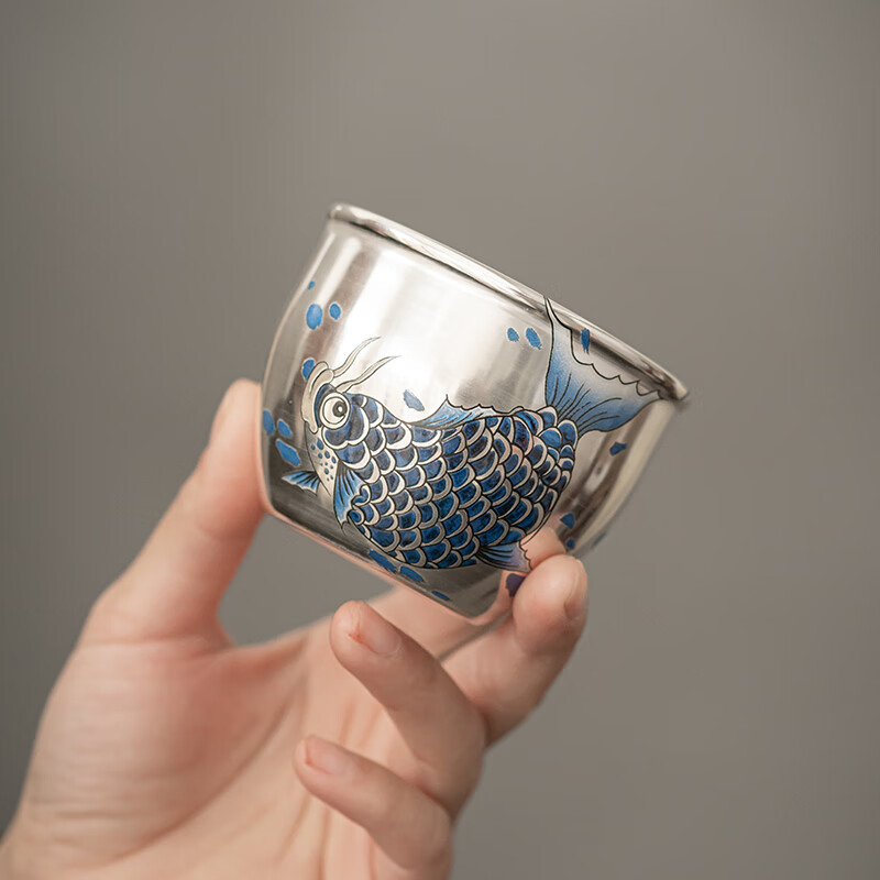 苏氏陶瓷/SUSHI CERAMICS J0812 鎏银主人杯银龙鱼包银缸杯非遗大师郑文强创意功夫茶
