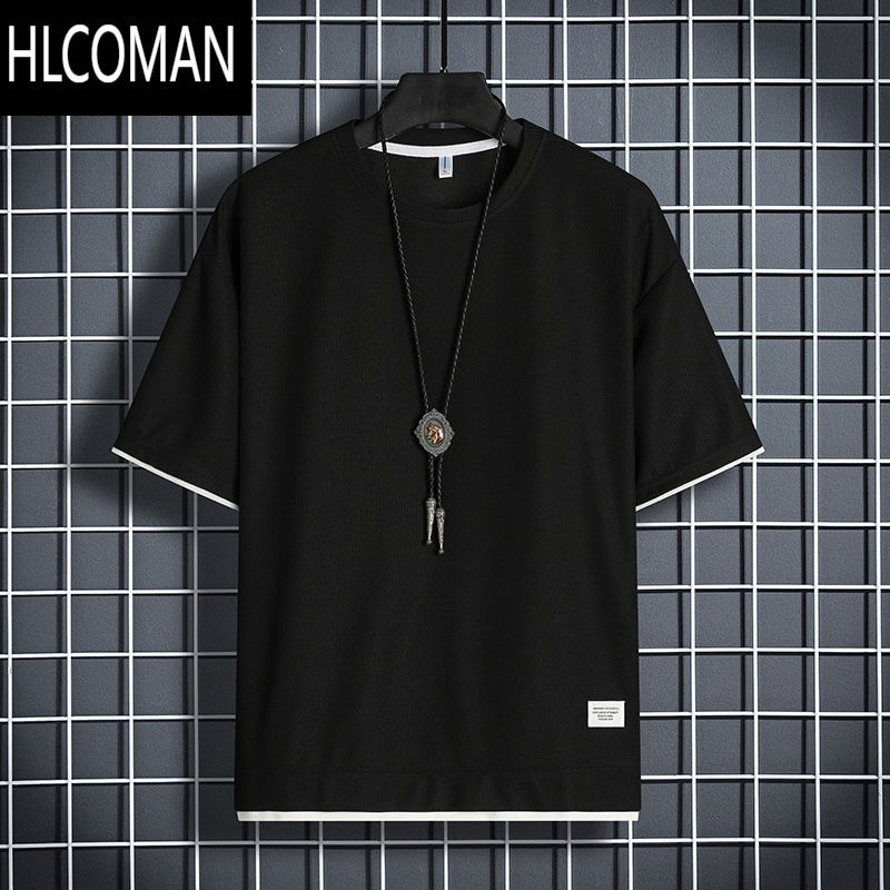 HLCOMAN夏季新款华夫格短袖t恤男薄款潮ins风宽松百搭休闲体恤半袖上衣服