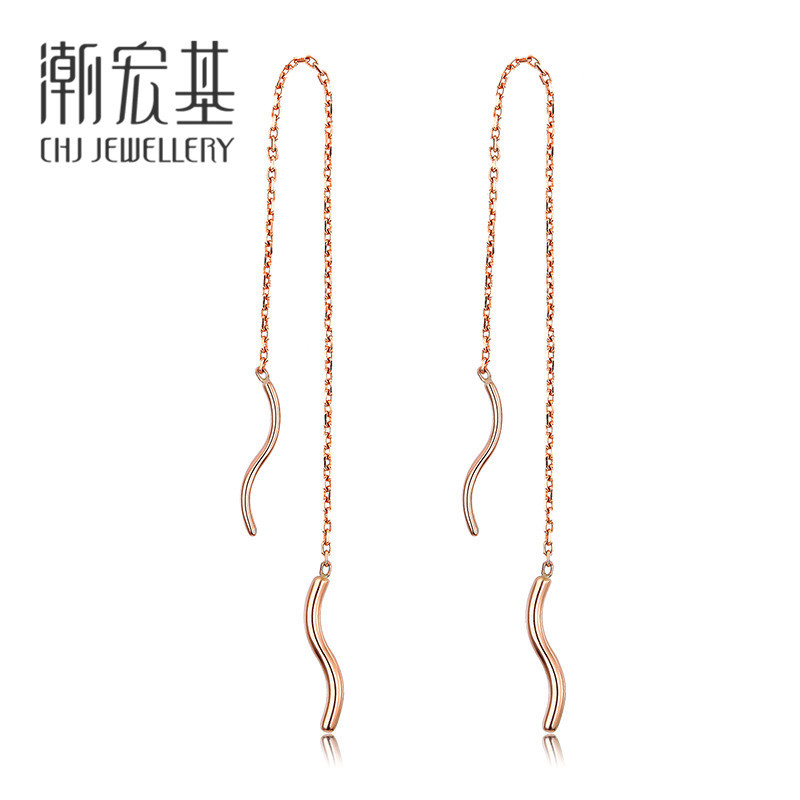 潮宏基珠宝 太阳-流星(曲线) 18K金玫瑰金耳线女彩金耳环耳坠耳钉