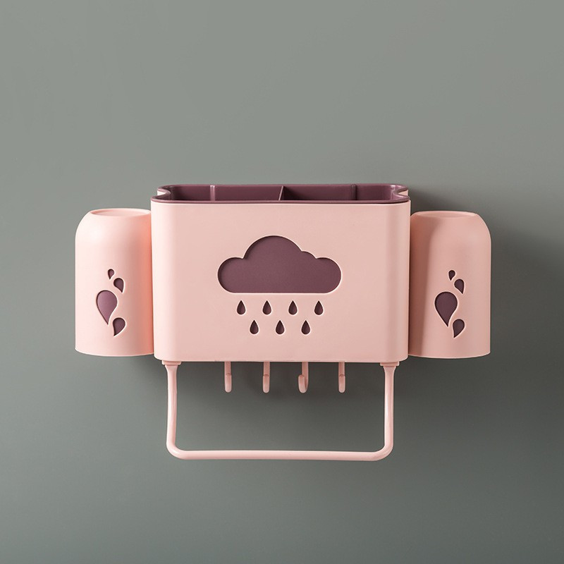 浴室牙刷置物架免打孔卫生间放牙膏创意牙刷架壁挂式厕所情侣双人三维