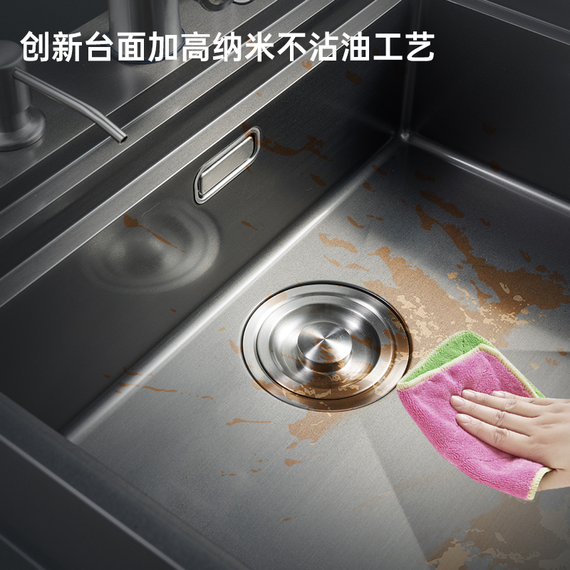 X12双槽水触媒1050尺寸 家用集成水槽洗碗机 深灰纳米烤漆工艺 不沾油污 抽拉式洗碗机 配洗杯器高清大图