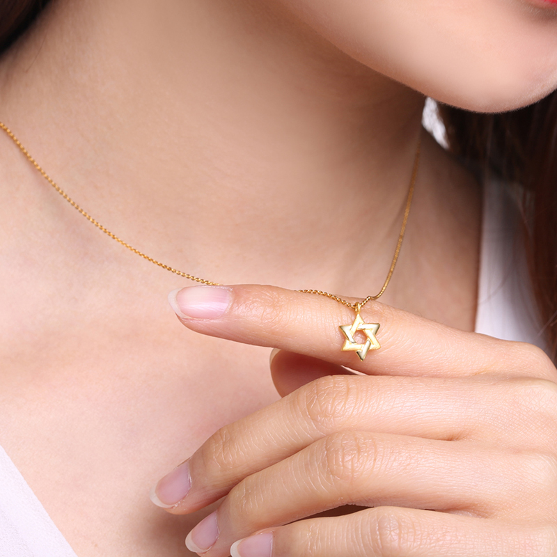 潮宏基六芒星足金坠链套链颈链黄金项链锁骨链女计价工费120元mq