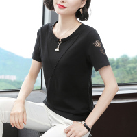 小样传奇 短袖女夏季洋气宽松2021夏装大码t恤衫纯棉中年妇女50岁妈妈上衣