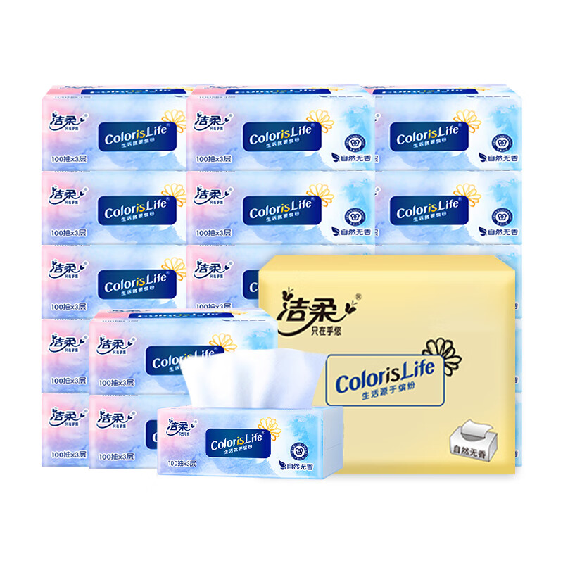 洁柔 缤纷软抽3层100抽24包