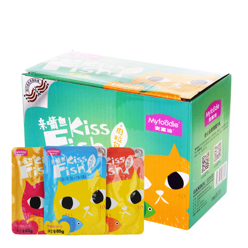 麦富迪猫罐头麦富迪亲嘴鱼肉粒包金枪鱼+钙奶85g*12整盒幼猫零食营养增肥湿粮