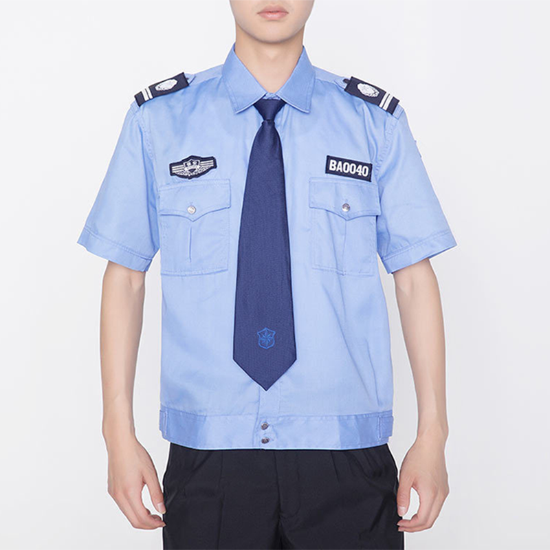 天鸣 保安夏装制服保安工作服短袖新式物业套装长袖衬衫工作服保安衬衣 蓝色
