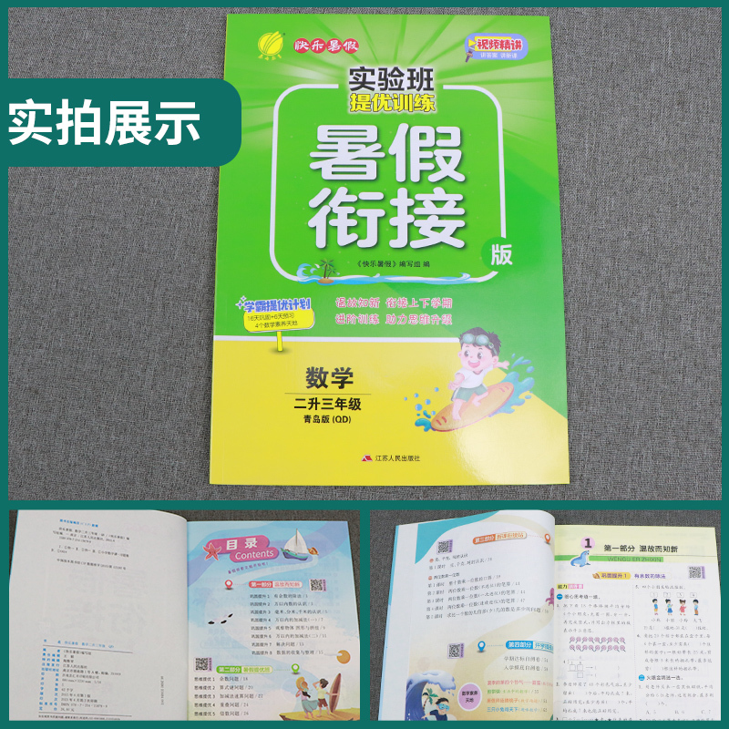 数学 小学二年级 [正版]2023秋实验班提优训练暑假衔接二升三年级数学青岛版假期训练2升3年级同步练习册暑假作业二年级