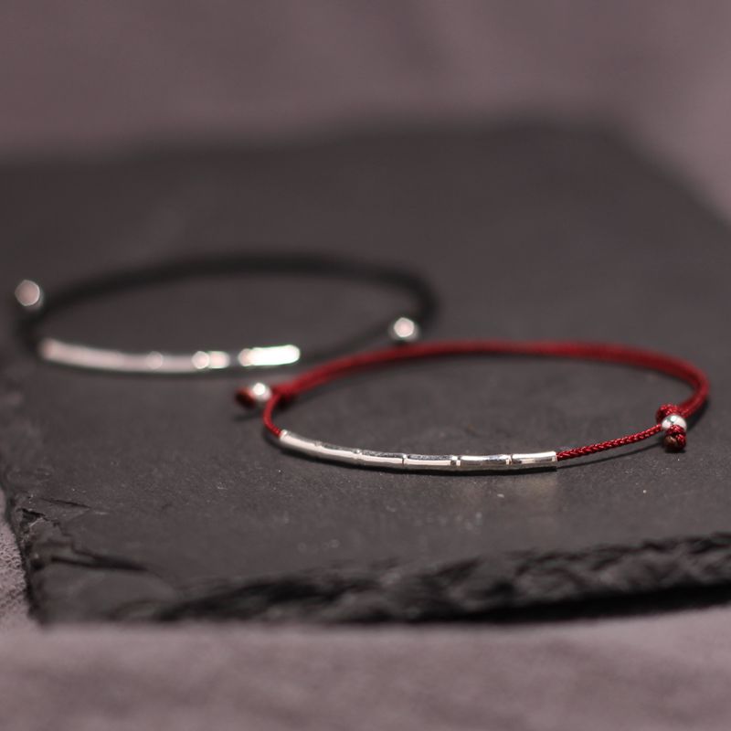 纯手工银饰女款复古简约百搭情侣民族风黑色转运弯管红绳纯银手链送女朋友老婆情人节七夕生日礼物