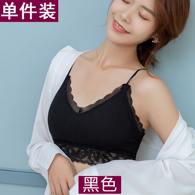 蕾丝花边美背文胸女夏防走光少女裹胸交叉无钢圈吊带抹胸性感内衣