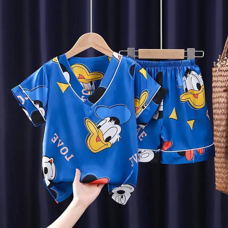 儿童冰丝睡衣夏季薄款女童男童睡衣夏装短袖小孩空调服家居服套装 短袖短裤-吊带 8码 95-105身高 35斤内
