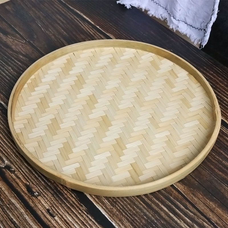 手工竹编竹制品农家圆形簸箕幼儿园绘画装饰无孔竹筛子竹复古装饰竹黄