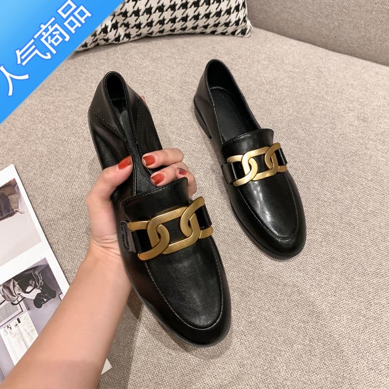 SUNTEK乐福鞋女平底复古春秋季新款英伦小皮鞋正装中跟加绒粗跟单鞋图片