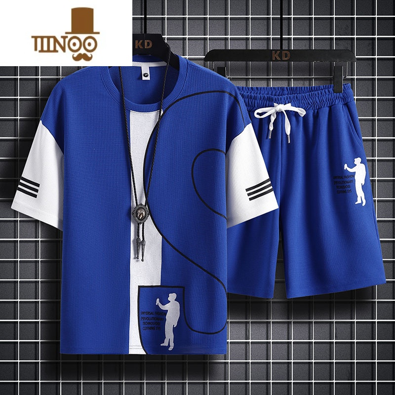 YANXU华夫格短裤男士夏季潮流薄款五分沙滩裤ins潮牌宽松休闲运动套装高清大图