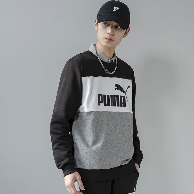 puma彪马男士套头衫2022春季新款运动服圆领拼接卫衣潮84956164