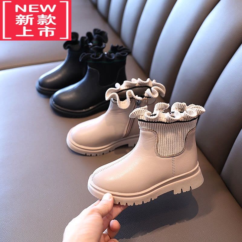 可莉允女童马丁靴2022新款公主鞋针织短靴小女孩加绒秋冬保暖儿童靴子图片