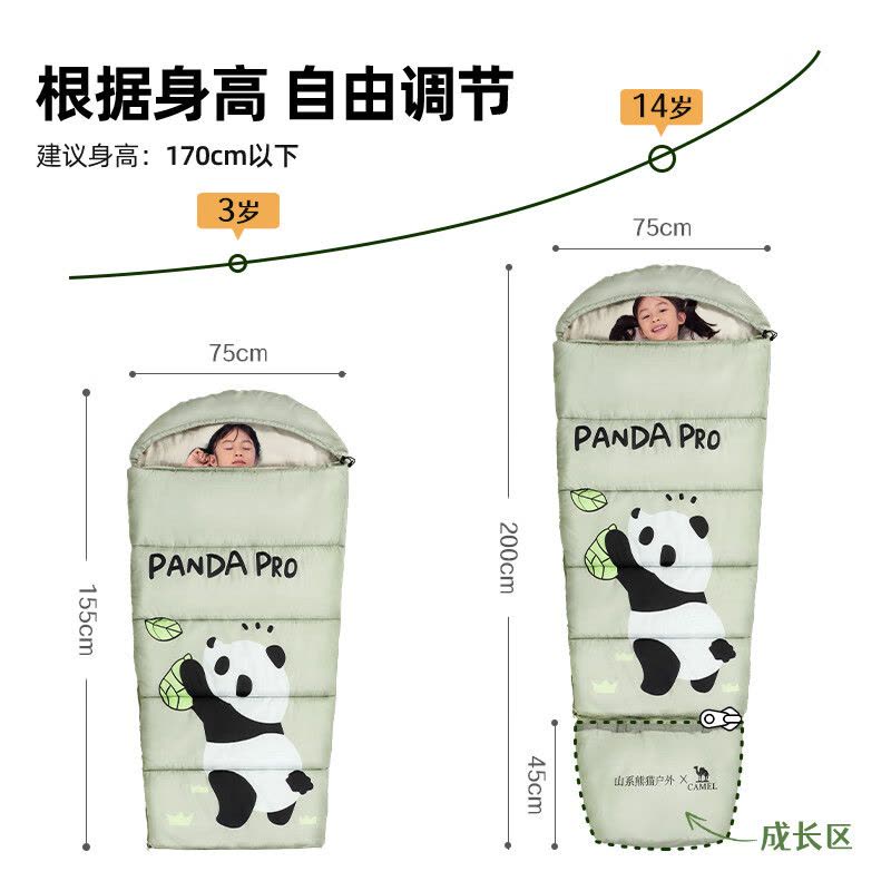 骆驼(CAMEL)熊猫联名成长型睡袋164BAF5643银化绿图片