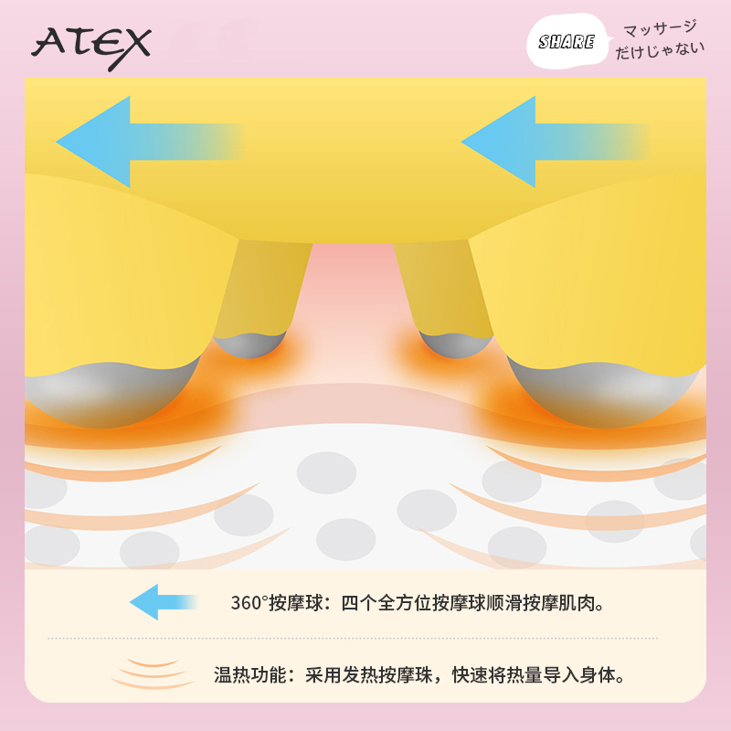 日本atex滚珠按摩揉珠加热家用经络刷按摩小腿通用滚珠神器小鸭