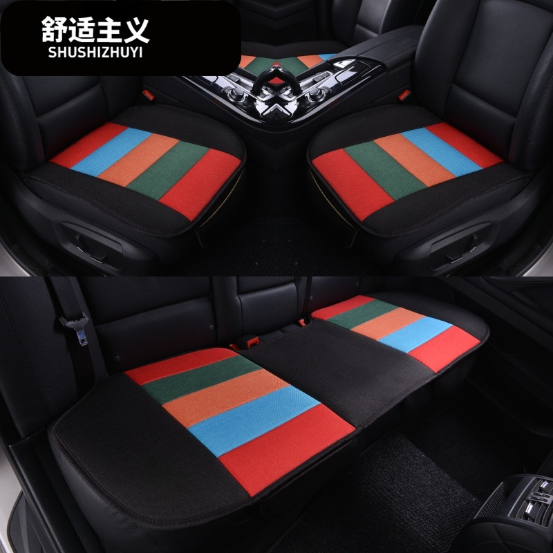 四季通用棉麻布汽车坐垫 单片无靠背四季免绑三件套防滑汽车座垫