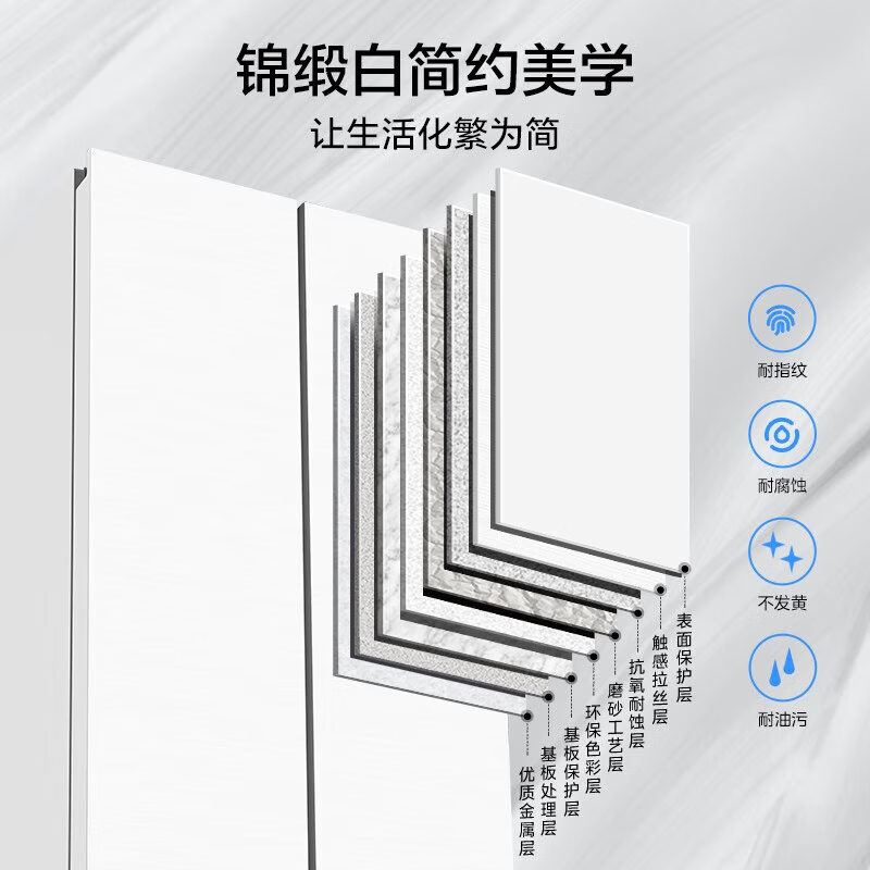 美的(Midea)冰箱M60系列超薄可嵌入式一级变频除菌法式多门四开门无霜白色智能电冰箱MR-421WUFPZE高清大图