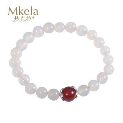 梦克拉Mkela S925银玛瑙手链 清秀可人 天然玛瑙 银饰搭配 清新甜美 玉髓玛瑙 手链 玛瑙 女士 送恋人 白色+红色