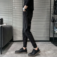 玥鸾(Yue Luan) 牛仔裤男士潮牌修身韩版潮流2021夏季小脚裤黑色九分裤男装