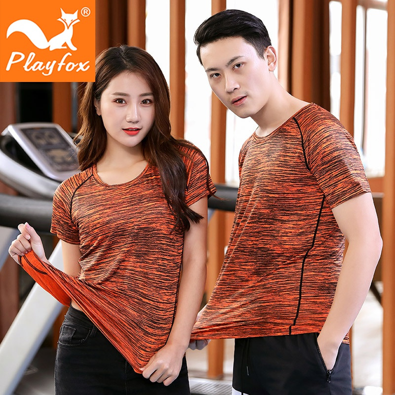 playfox短袖T恤男 2020春夏新款宽松透气女士半袖跑步健身情侣运动速干衣