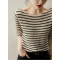 CACHE新款2022夏款女装设计感港风条纹宽松针织衫短袖T恤女潮休闲