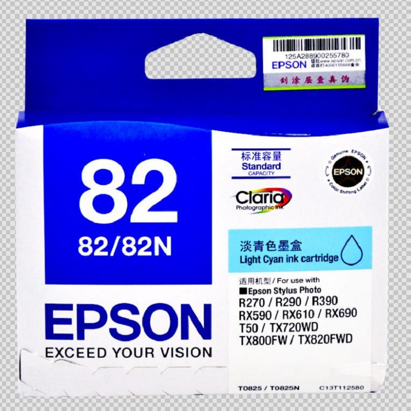 原装墨盒 EPSON r290 R390 tx820fw R270 82N T0825浅青色墨盒