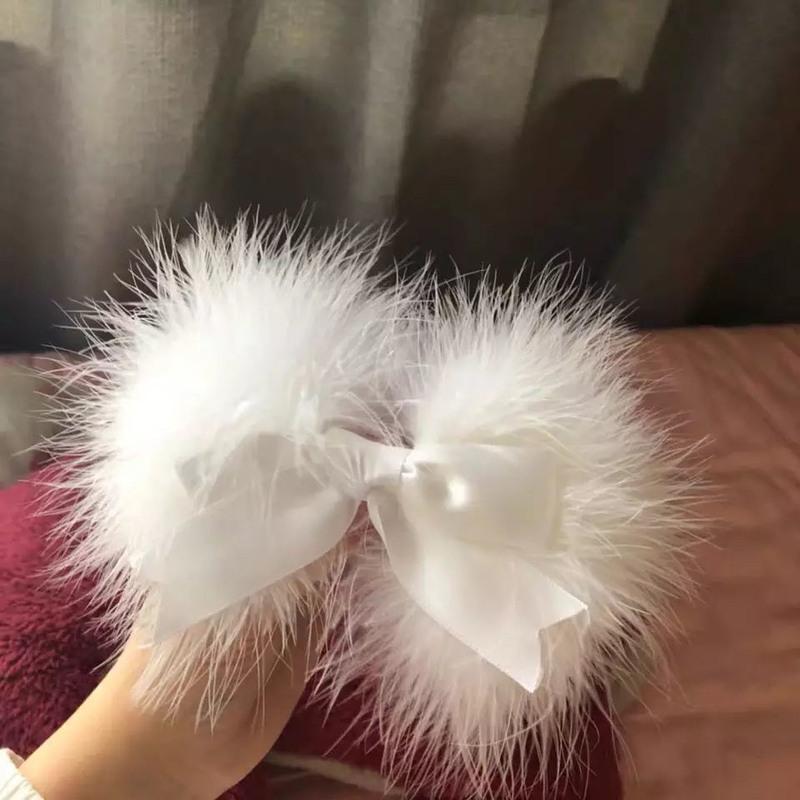白色蝴蝶结发夹一个[主图款] 羽毛发卡森系仙女白色毛毛蝴蝶结发夹边夹少女日系古风汉服发饰