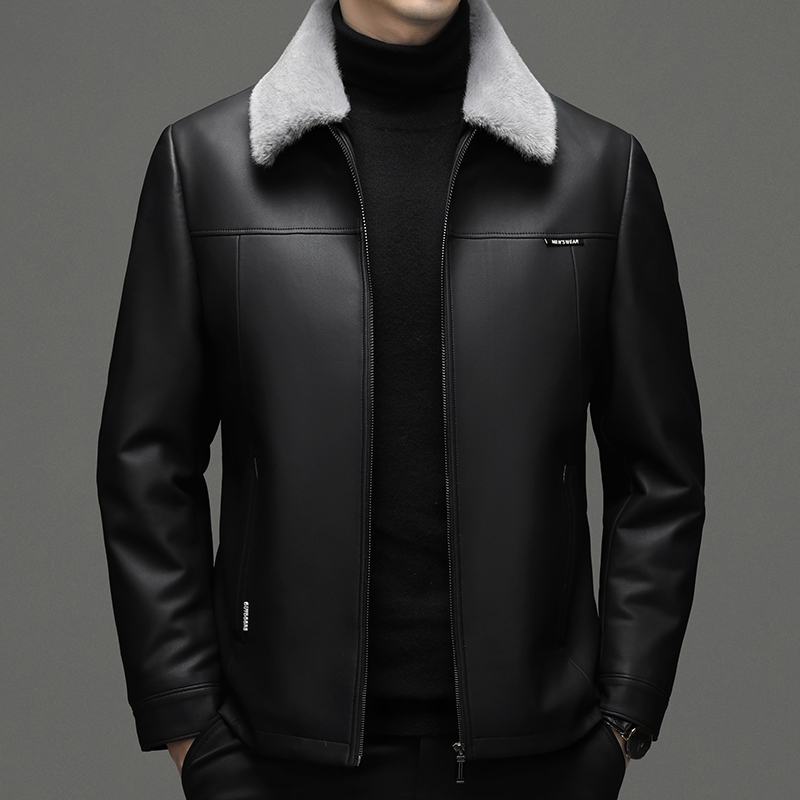 免费试穿 海宁真皮羽绒服皮衣男加绒加厚毛领可拆羽绒服韩版帅气夹克轻薄羽绒春秋新款外套皮羽绒高端外套正品官方旗舰店高清大图