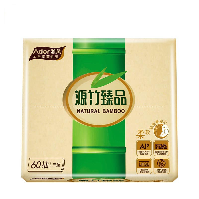 雅黛(Ador) 抽纸 本色纸3层60抽*6包 (小规格(短幅))源竹臻品