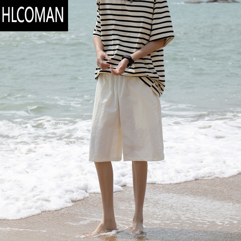 HLCOMAN@ 白色冰丝短裤男夏季薄款潮流日系宽松直筒速干五分裤