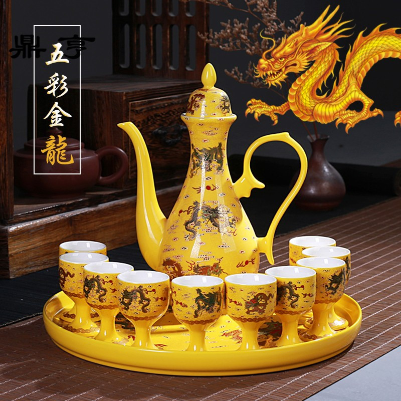 鼎亨陶瓷白酒杯套装分酒器酒壶小酒盅白酒酒杯高脚杯家用陶瓷酒具