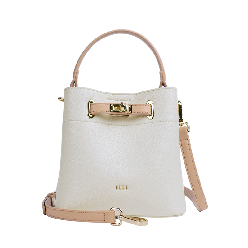 elle通勤水桶包手提斜挎包gh162p90513米白色视频