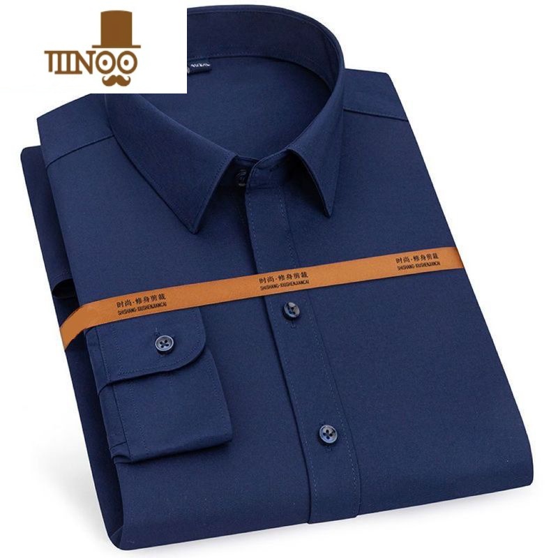 YANXU蓝色衬衫男长袖工作服商务工装长袖职业装正装韩版休闲白衬衣男装高清大图