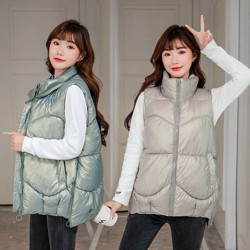 棉服背心女 秋冬季新品大码女马甲时尚拉链款宽松韩版马夹女高清大图