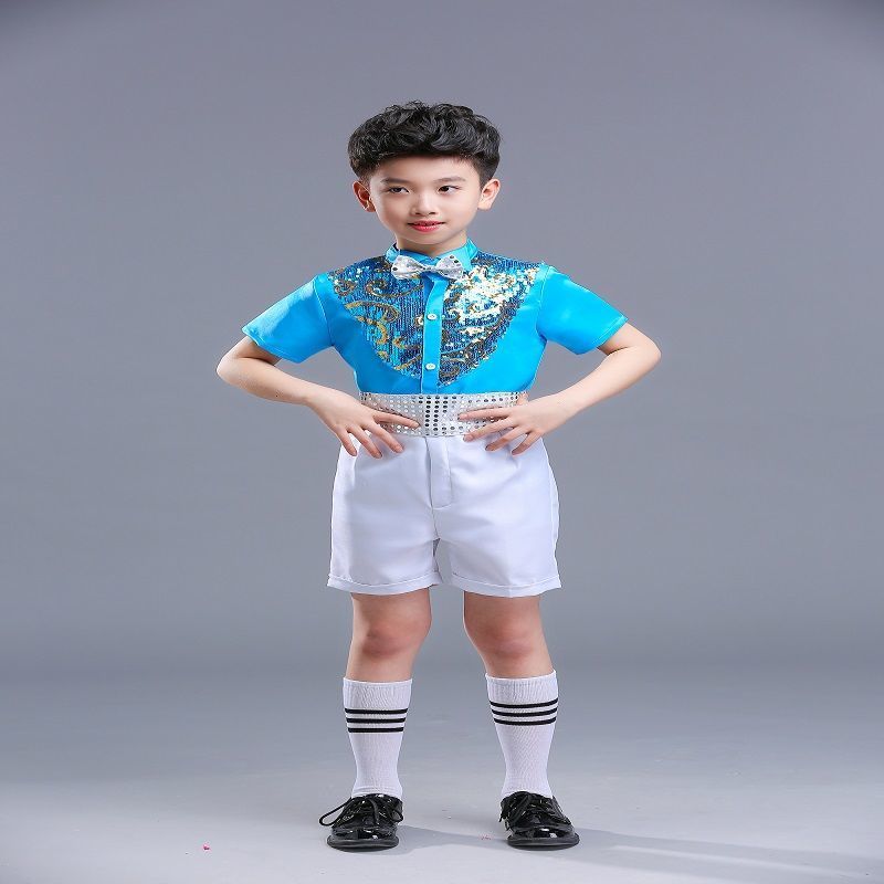 六一蓝色儿童演出服幼儿园大班舞台蓬蓬纱裙小学生女童亮片舞蹈服天蓝