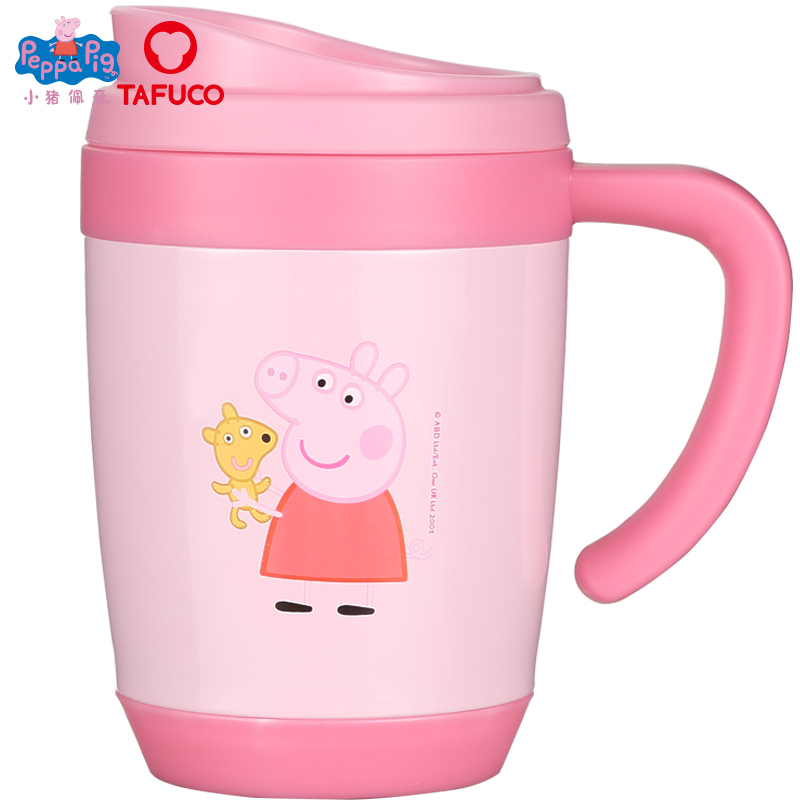 日本泰福高(TAFUCO) 小猪佩奇Peppa Pig不锈钢宝宝手柄吸管杯儿童保温杯学饮杯马克杯