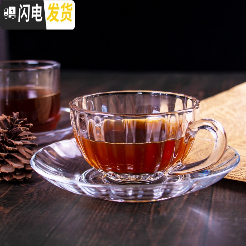 三维工匠欧式下午茶简约小透明玻璃杯碟泡花茶杯咖啡杯带把茶具套装 窈窕杯(杯+碟+勺)咖啡器具