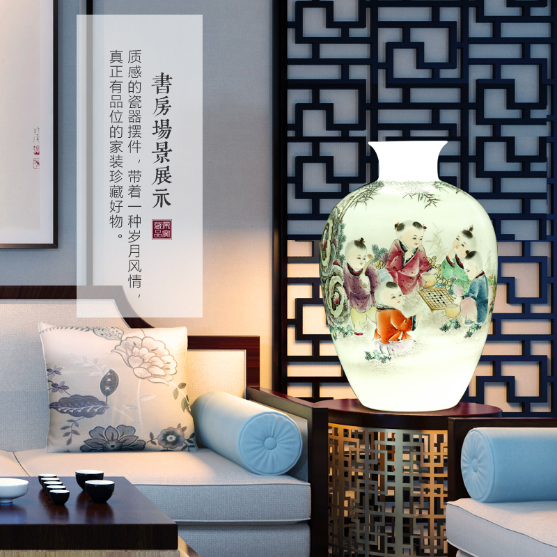 景德镇陶瓷器新中式手绘花瓶客厅家居玄关电视柜插花装饰工艺摆件 三维工匠高清大图