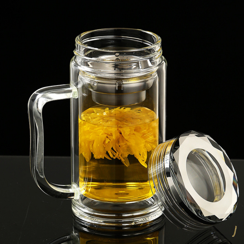 雷福峰双层带把手茶水分离玻璃杯350ml/个高清大图