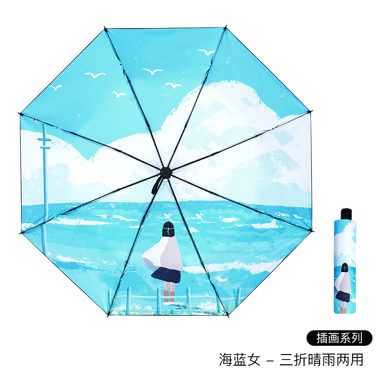 红叶(Hong Ye)红叶雨伞黑胶防晒防紫外线太阳伞遮阳折叠晴雨伞男女情侣款礼物伞 男款