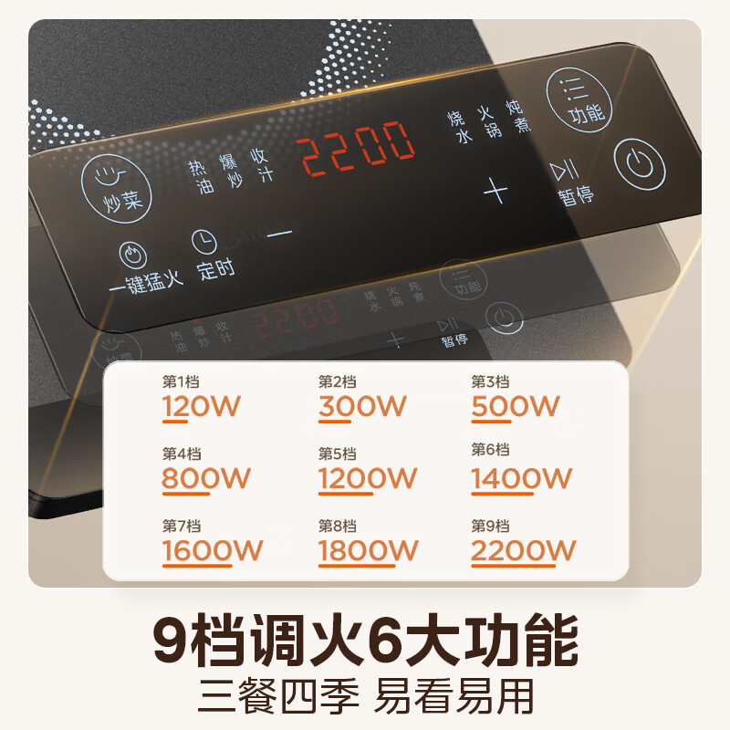 美的(Midea)家用电磁炉电陶炉电池炉2200W大功率猛火新型电磁灶一体微晶面板爆炒智能定时火锅炉 MC-22MB06高清大图