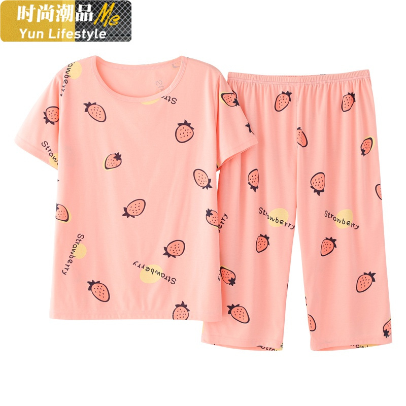 YUNWUXIN睡衣女夏季棉短袖七分裤夏天女士套装可外穿韩版可爱家居服薄款睡衣