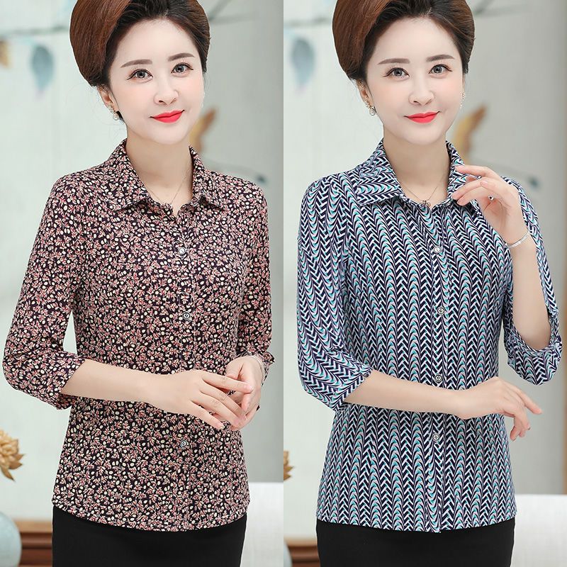 中老年女装夏装女长袖女衬衫 40-50岁妈妈装春装衬衣服中年老年人